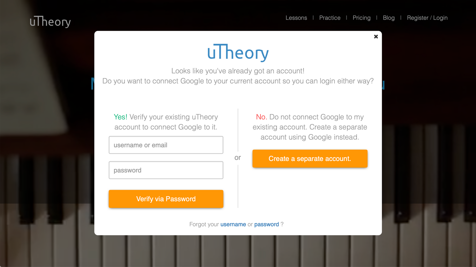 Image of linking your Google and uTheory accounts