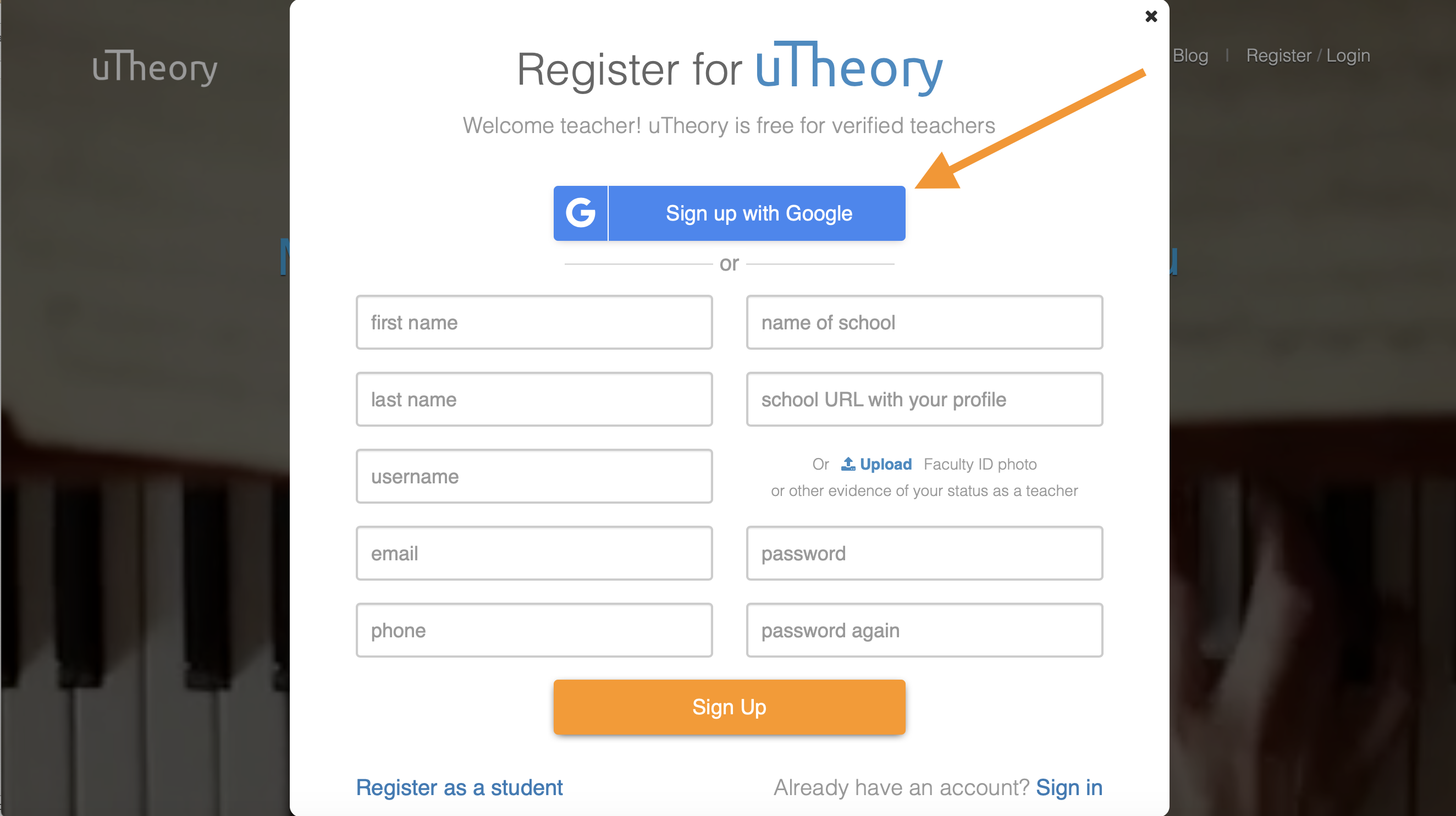 Image of registering with Google
