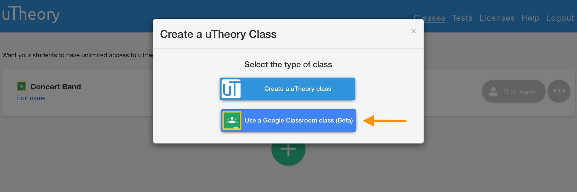 Image of connecting a Google Classroom to uTheory.