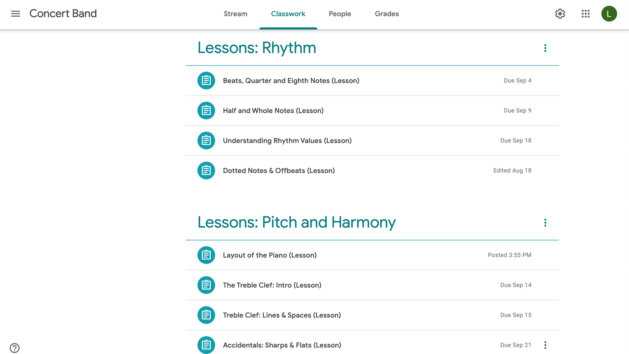 Image of synchronized lessons in Google Classroom.