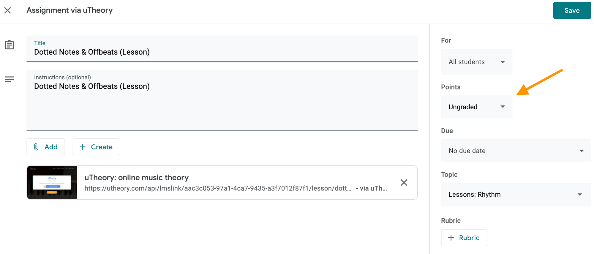  Image of optional lessons in uTheory appearing as ungraded assignments in Google Classroom.