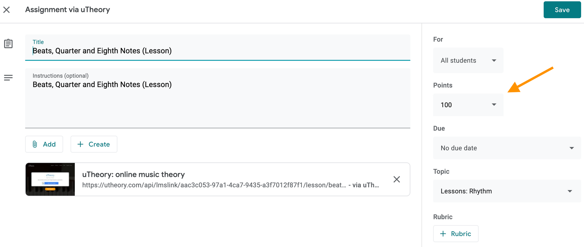 Image of required lessons in uTheory appearing as graded assignments in Google Classroom.