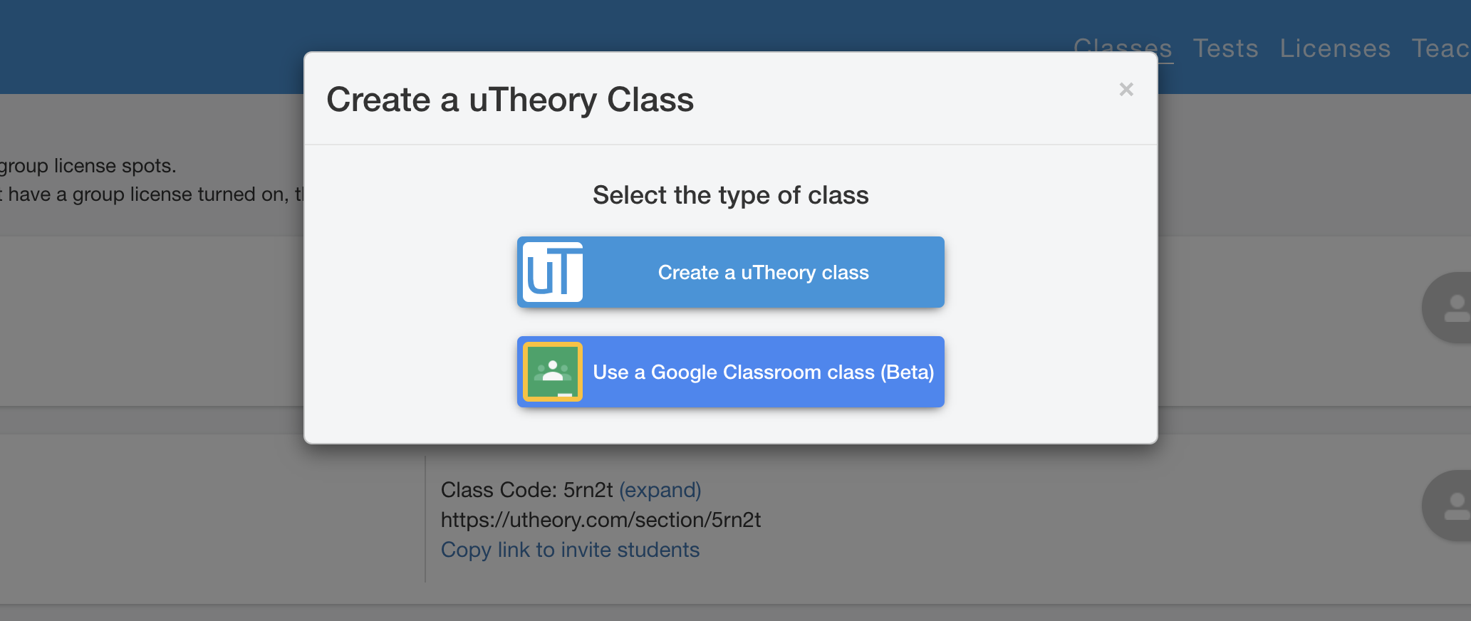 Selecting the class type