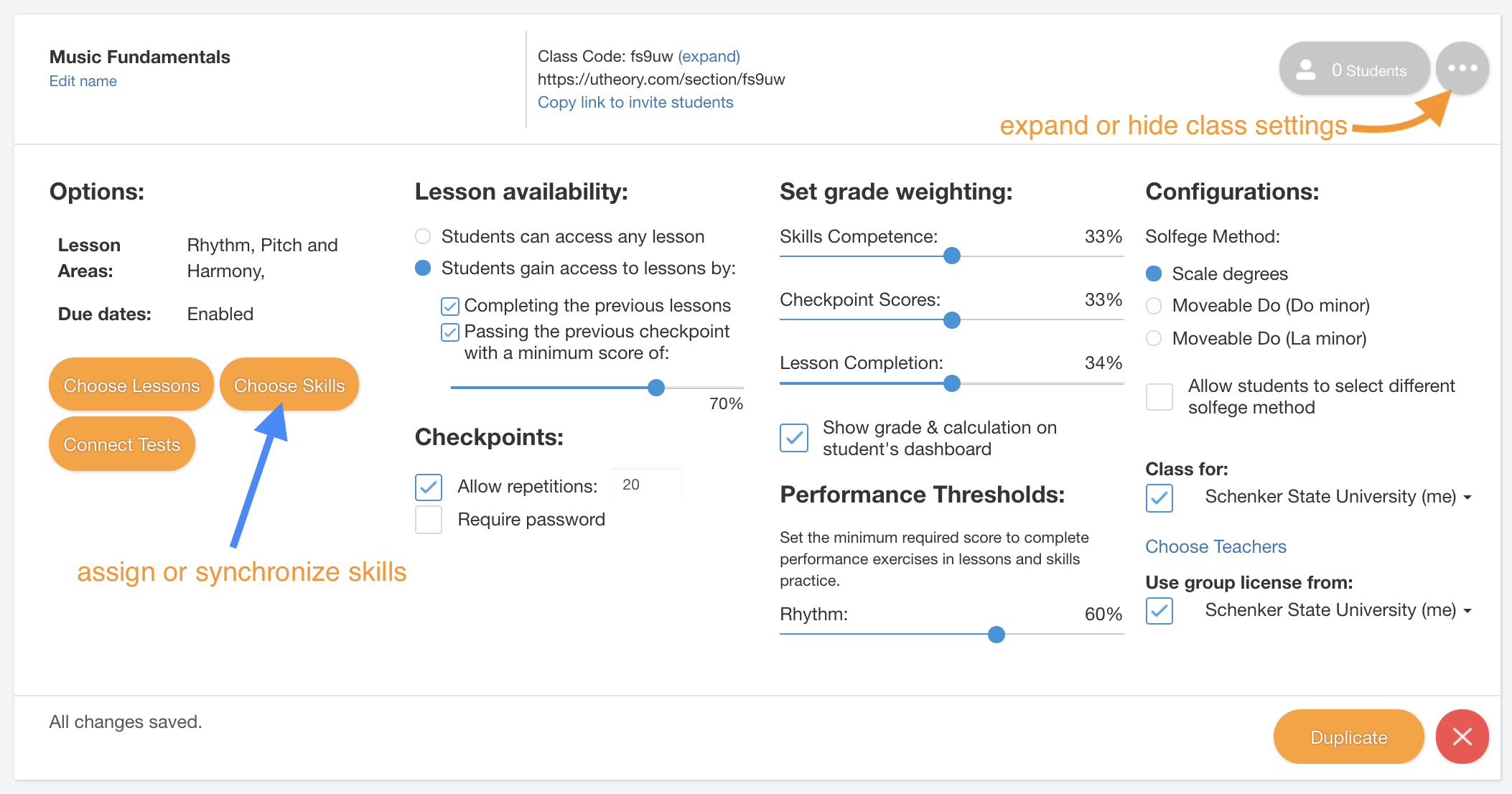 assign skills in class settings