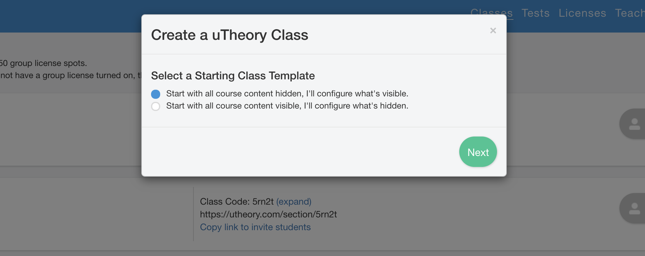 Select course content visibility