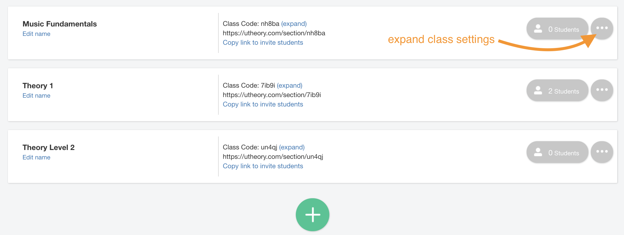 Classes Page