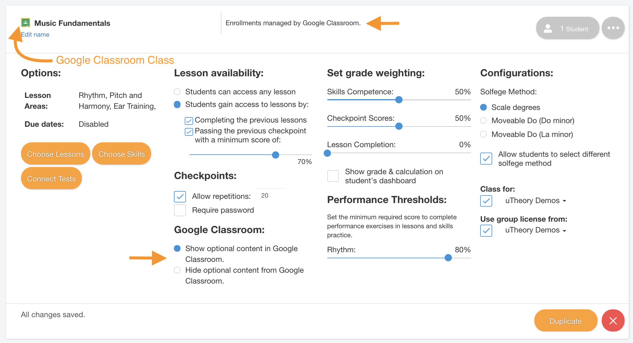 uTheory class connected to a Google Classroom