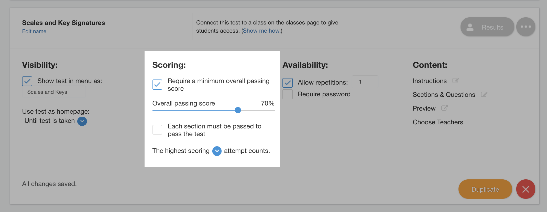 test scoring options