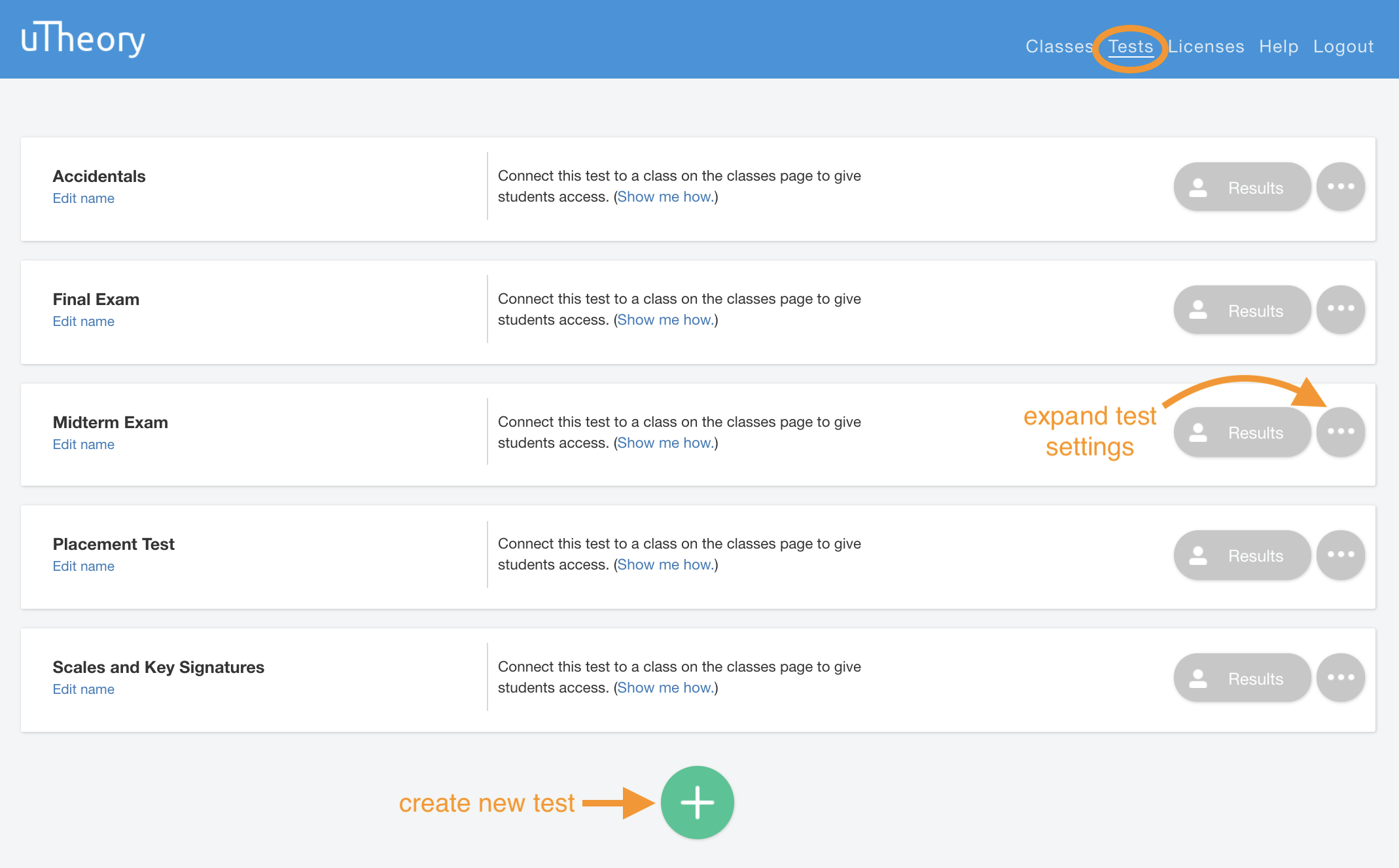 Create a new test from tests page