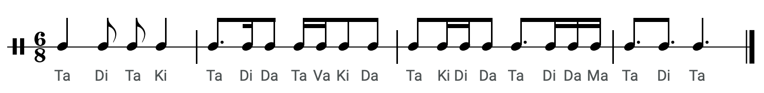Image of Takadimi compound meter rhythm example