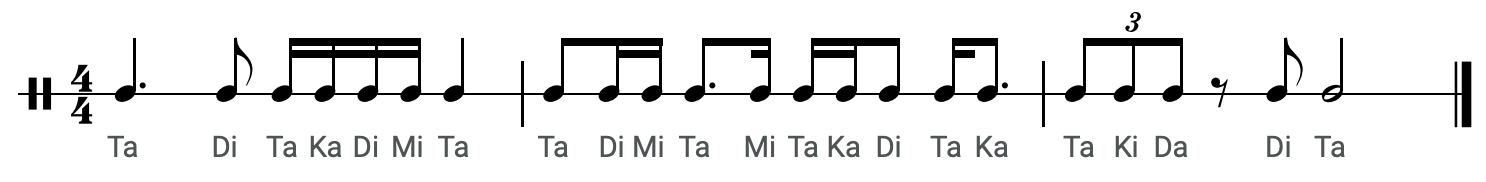 Image of Takadimi simple meter rhythm example