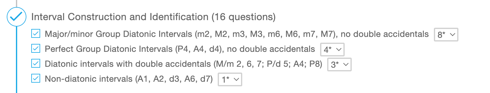 Image showing new question categories for intervals test section